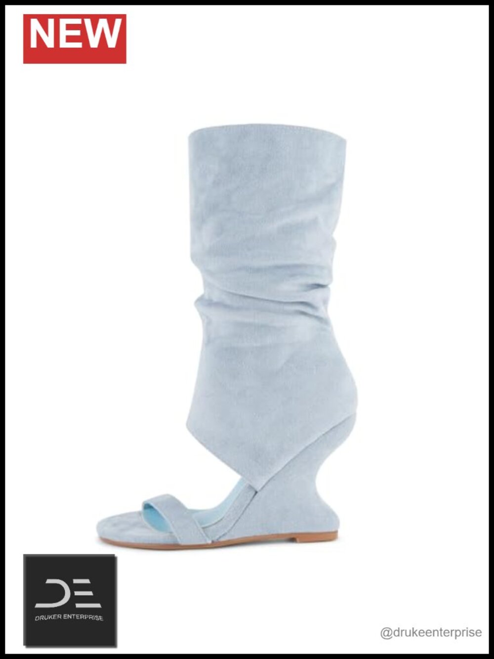Women's Slouchy Mid Calf Wedge Boots Open Toe Faux Suede High Heels Side Zipper